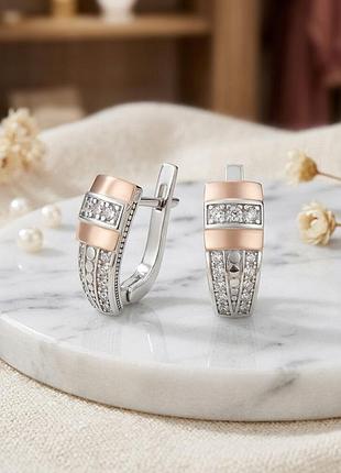 Серьги арт 255 серебро 925 пробы,золото 375 пробы,фианиты.
