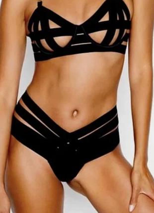 Трусики стринги victoria's secret черные модные трусикт виктория сикрет