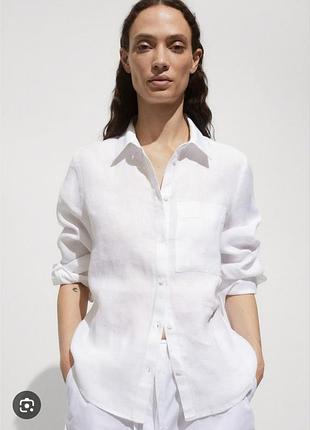 Белая льняная рубашка massimo dutti