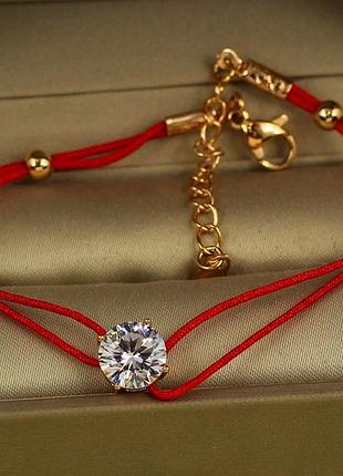Браслет xuping jewelry красная нить с камнем в ободке 17 см 7 мм золотистый