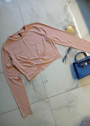 Топ кроп топ укороченный пудровый лонгслив м, h&amp;m