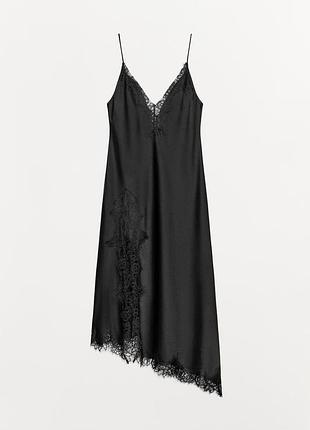 Сукня сатинова міді з мереживом zwcollection zara