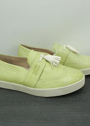 Кожаные лоферы слипоны a.s.98 green leather loafers slip on women's