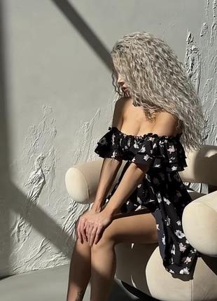 Розпродаж👗 жіноча коротка сукня з відкритими плечима xs/s. m/l. чорна біла