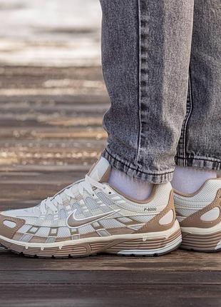 Кроссовки nike p-6000 white beige бежевые мужские