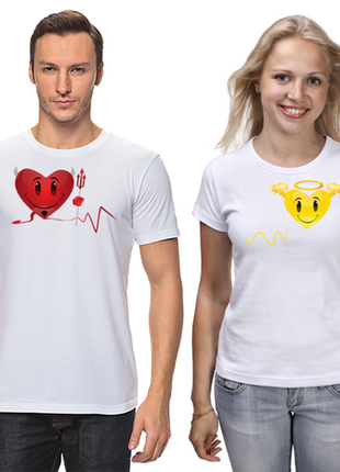 Парні футболки з принтом "янголятко і чортик" push it