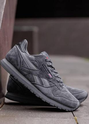 Кроссовки reebok classic leather light grey черные мужские 42