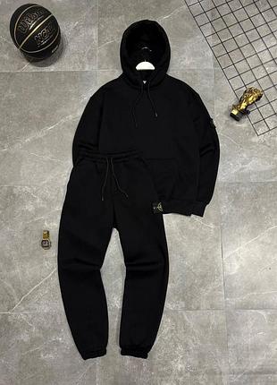 Спортивный костюм stone island мужской черный на флисе