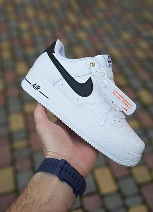 Чоловічі літні шкіряні кросівки nike air force 1 af-1 '82 білі з чорним кросівки найк форс для хлопця