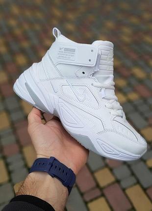 Теплі зимові шкіряні кросівки на хутрі nike m2k tekno білі з сірим високі жіночі зимові кросівки найк 38