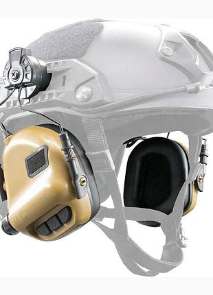 Тактичні активні навушники earmor m31н з кріпленням і гарнітурою під шолом койот