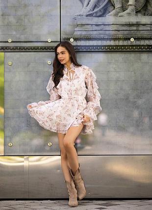 Накладной платеж ❤ 100% хлопковое праздничное платье с пышной юбкой с рюшами и длинными рукавами фонариками в цветочный принт