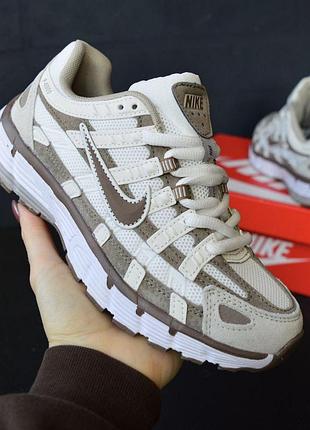 Кроссовки женские nike p-6000 бежевые с коричневым кожаные найк п-6000 на весну, лето, осень