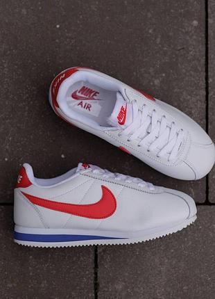 Кроссовки nike cortez white red blue белые женские