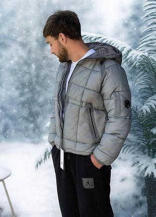 Зимний пуховик c p company фирменный пуховик на зиму cp company линза сепи компани куртка с линзами серая s,m,l,xl l