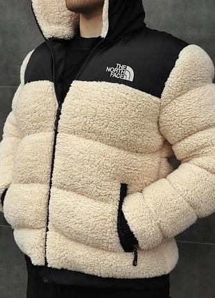 Мужская куртка теплая стильная зе норт фейс the north face sherpa nuptse black and beige xl m