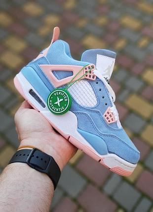 Женские замшевые кроссовки nike air jordan 4 blue pink женские | найк джордан 4 замшевые | nike jordan 4 женские голубые 41(26см)