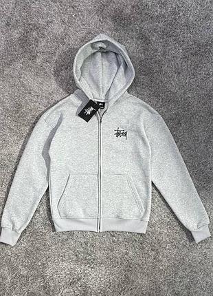 Худые stussy classic zip-hoodie серое xxl