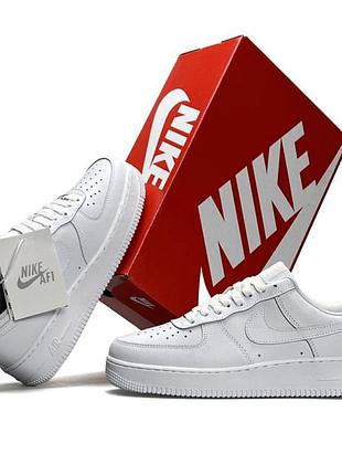 Кроссовки мужские белые nike air force 1 white классические кожаные кеды найк эйр форс молодежная обувь на осень весна 44