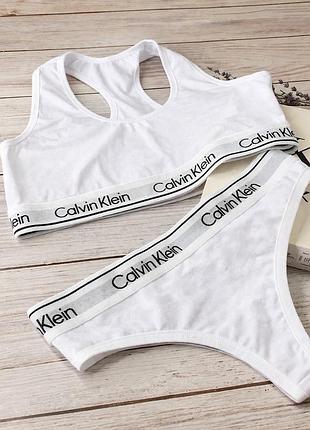 Женский набор calvin klein топ и трусики бикини белый цвет