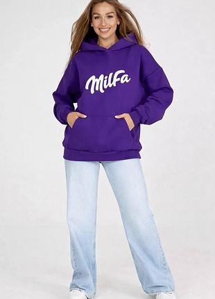 Женская худи фиолетовая с принтом milfa из турецкой петли