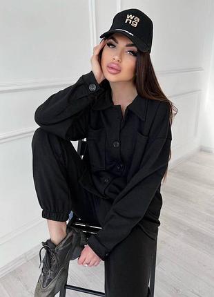 Женский костюм трехнитка петля на пуговицах l-xl, черный