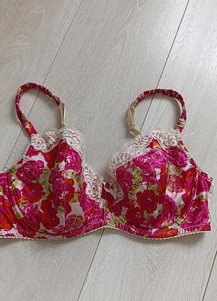 Бюстгальтер ажурный бюст с цветочным принтом лиф m&amp;s ceriso 36e 80e 75f