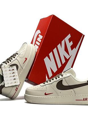 Женские кожаные кроссовки nike air force 1 бежевые комфортные весенние для города на шнуровке классические трендовые найк аир форс 39