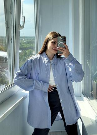 Блакитна сорочка в смужку з чоловічого плеча ralph lauren 1+1=3