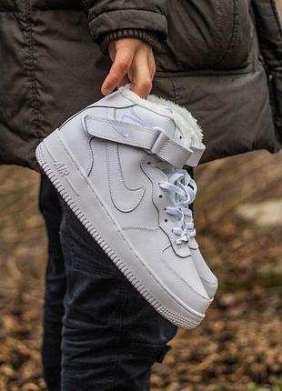 Мужские кроссовки nike air force winter белые кожа, тёплые зимние найки аир форс для холодной зимы 45