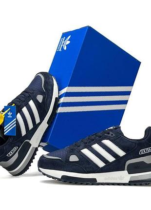 Мужские кроссовки adidas zx 750 navy white синие адидас удобные повседневные кроссы из натуральной замши и кожи весна лето