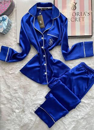 Пижама victoria's secret шелковая синяя женская