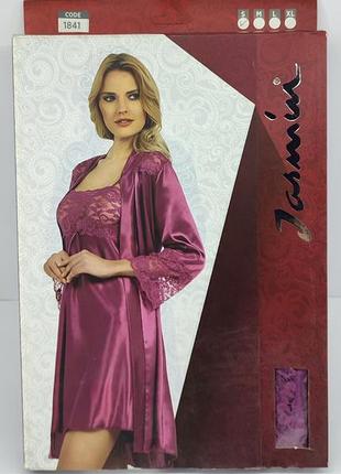 Женский комплект 2-ка, халат и ночная сорочка jasmin, турция 1841 s, чорний
