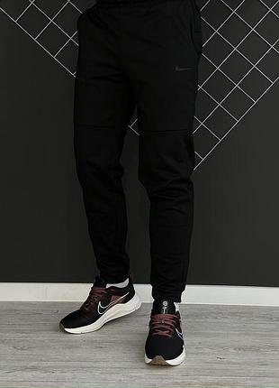 Мужские спортивные штаны nike черные осенние весенние, черные спортивные брюки найк на двунитке (черное trek