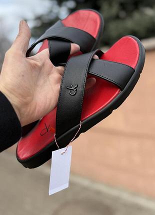 Мужские шлепанцы calvin klein комфортные сандалии из натуральной кожи