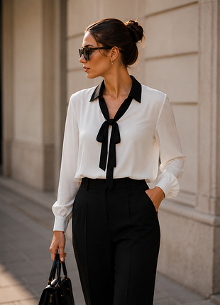 Элегантная блузка esmara с контрастным бантом / black & white chic