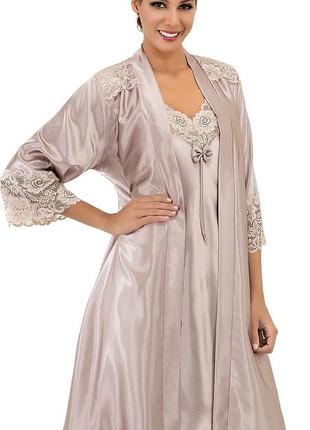 Женский комплект 2-ка, халат и ночная сорочка, jasmin, турция 1845 2xl, синій