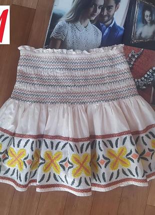 Стильная юбка с вышивкой, коттоновая юбка zara 12-14 лет
