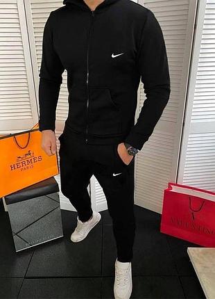 Черный мужской спортивный костюм nike, костюм кофта с капюшоном и брюки мужской черный на весну