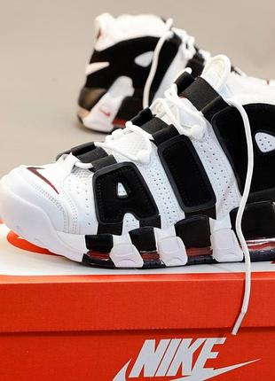 Nike air more uptempo черно-белые мужские кроссовки, зимние кожа на меху утеплённые найки 44