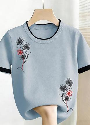 Милая трикотажная блуза, кофточка, р. xl, наш 46-50, голубой