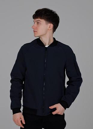 Мужской бомбер на молнии на весну, размеры: s m l xl xxl темно синий, xxl