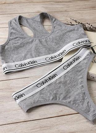 Женский набор calvin klein топ и трусики бикини серый цвет m