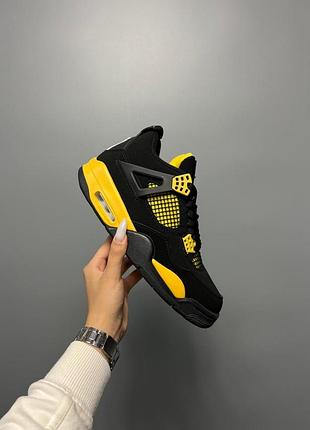 Кроссовки nike air jordan retro 4 для мужчин удобные кожа черные 37