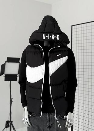 Чоловіча чорна тепла жилетка, nike для хлопця, тепла жилетка, чоловіча дута безрукавка найк xxl