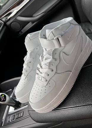 Мужские кроссовки nike air force winter кожа белые, зимние теплые найки аир форс кроссы для зимы 46