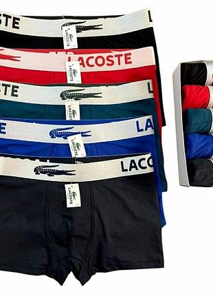 Мужские трусы-боксеры lacoste (5 шт) в подарочной коробке | хлопок, набор белья, m-xxxl l