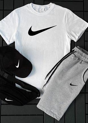 Мужской летний костюм nike 4в1 футболка+шорты+кепка+барсетка nike спортивный комплект на парня 4в1 найк набор