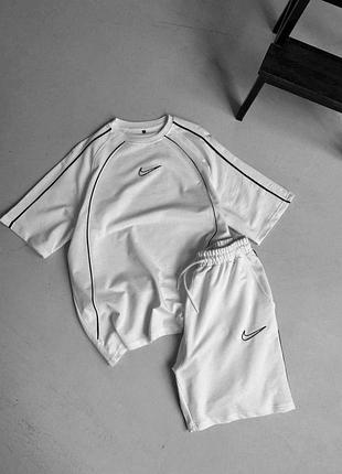 Мужской летний костюм из двунитки: футболка и шорты, размеры: m (48-50) l (52-54) белый, m
