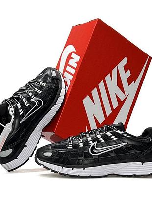 Шкіряні чоловічі кросівки nike p 6000 чорно білі легкі кроси найк на кожний день дихаюче взуття на літо весну 42